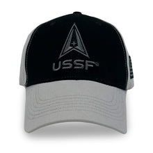 Load image into Gallery viewer, Space Force Logo Two Tone Flag Hat (Black/Grey)