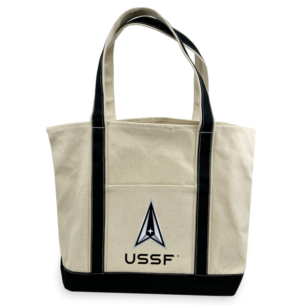 Space Force Delta Classic Natural Canvas Tote (Natural/Black)