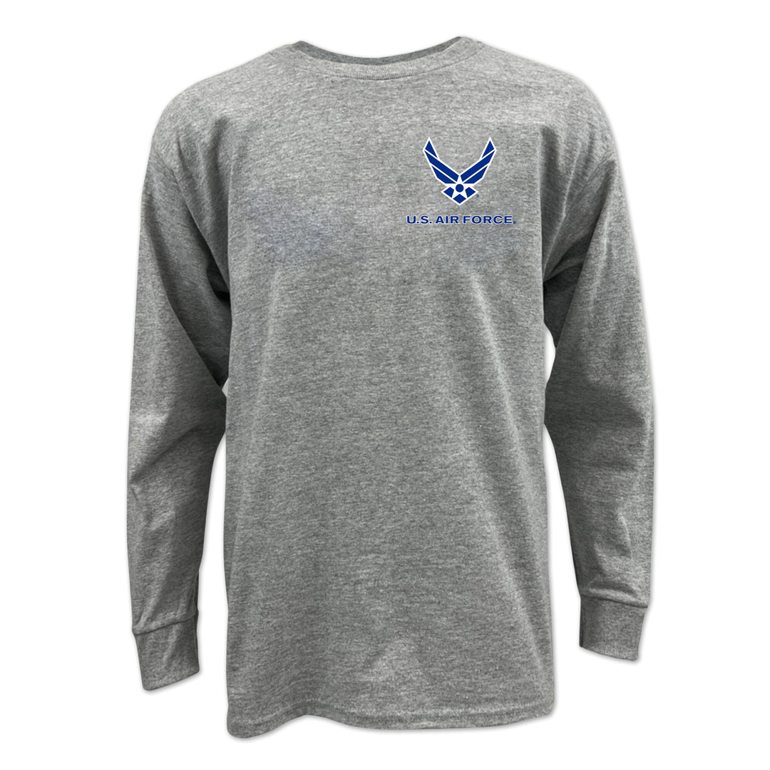 Pick Your Design Air Force Youth Long Sleeve T-Shirt (Grey)
