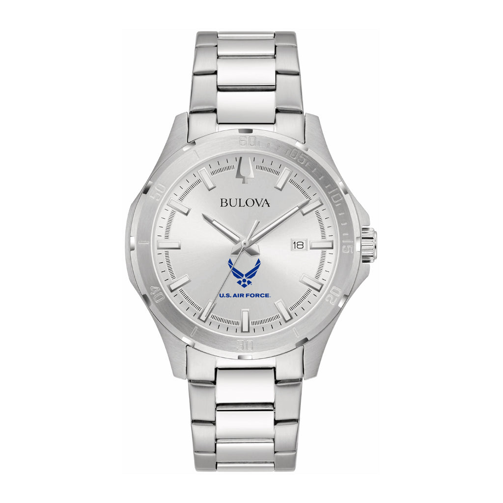 Air Force Wings Bulova Men's Sport Classic Stainless Steel Watch (Silver White Dial)
