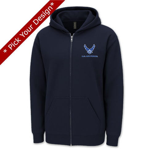 Pick Your Design Air Force Full Zip Hooded Sweatshirt (Navy)