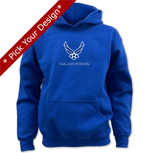 Pick Your Design Air Force Youth Hooded Sweatshirt (Royal)