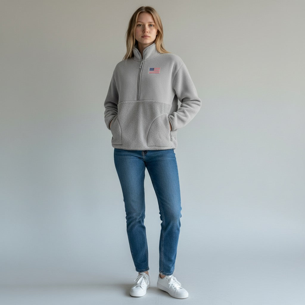 American Flag Women's Figure 1/2 Zip Pullover (Skyscraper)*
