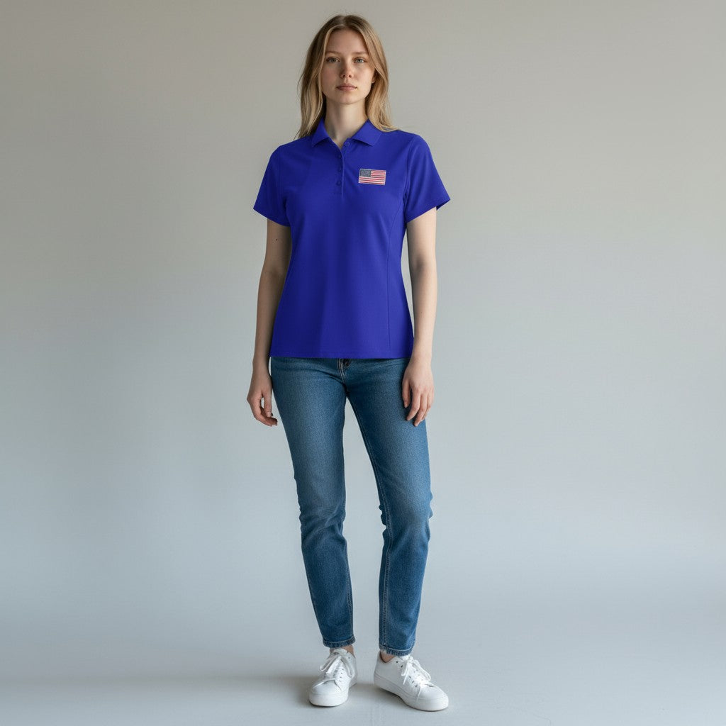 American Flag Women's Legacy Pique Polo (Dark Royal)*