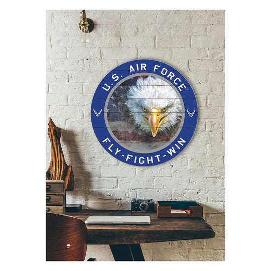 Air Force Flag With Eagle Indoor Wood Circle Sign (20x20)*