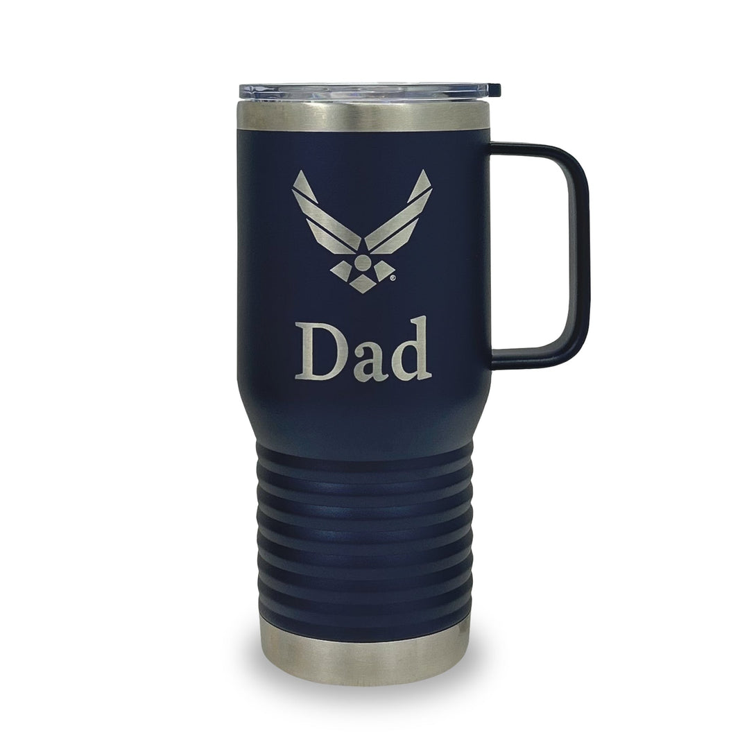 Air Force Dad 20oz Handled Travel Mug (Navy Blue)