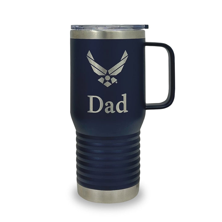 Air Force Dad 20oz Handled Travel Mug (Navy Blue)