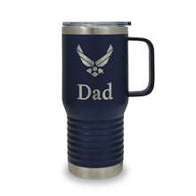 Load image into Gallery viewer, Air Force Dad 20oz Handled Travel Mug (Navy Blue)