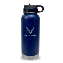 Load image into Gallery viewer, Air Force Wings Stainless Steel Laser Etched 32oz Water Bottle (Navy)