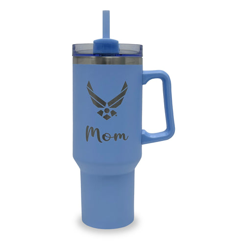 Air Force Mom 40oz Stainless Steel Travel Mug (Light Blue)