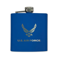 Load image into Gallery viewer, Air Force Wings 6oz Laser Etched Stainless Flask (Royal)