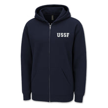 Load image into Gallery viewer, Pick Your Design Space Force Full Zip Hooded Sweatshirt (Navy)
