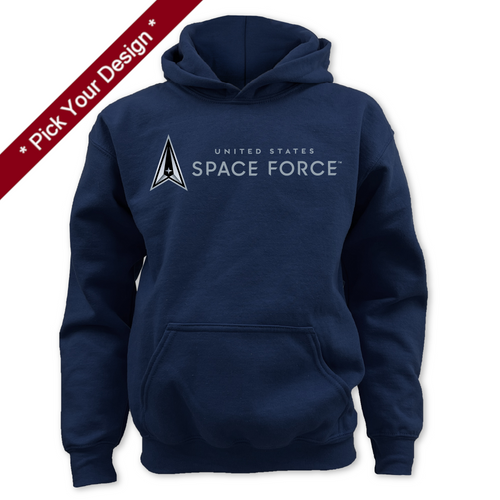Pick Your Design Space Force Youth Hooded Sweatshirt (Navy)