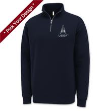 Load image into Gallery viewer, Pick Your Design Space Force 1/4 Zip Sweatshirt (Navy)