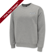 Load image into Gallery viewer, Pick Your Design Space Force Crewneck Sweatshirt (Grey)