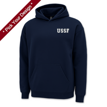 Load image into Gallery viewer, Pick Your Design Space Force Hooded Sweatshirt (Navy)