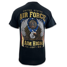 Load image into Gallery viewer, Air Force Gold Eagle Aim High T-Shirt (Black)