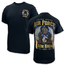 Load image into Gallery viewer, Air Force Gold Eagle Aim High T-Shirt (Black)