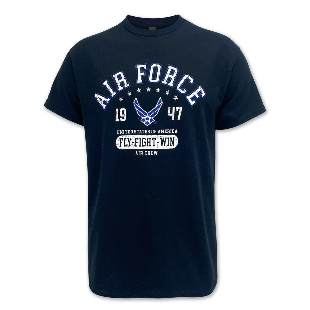 Air Force Distressed Fly Fight Win T-Shirt (Black)