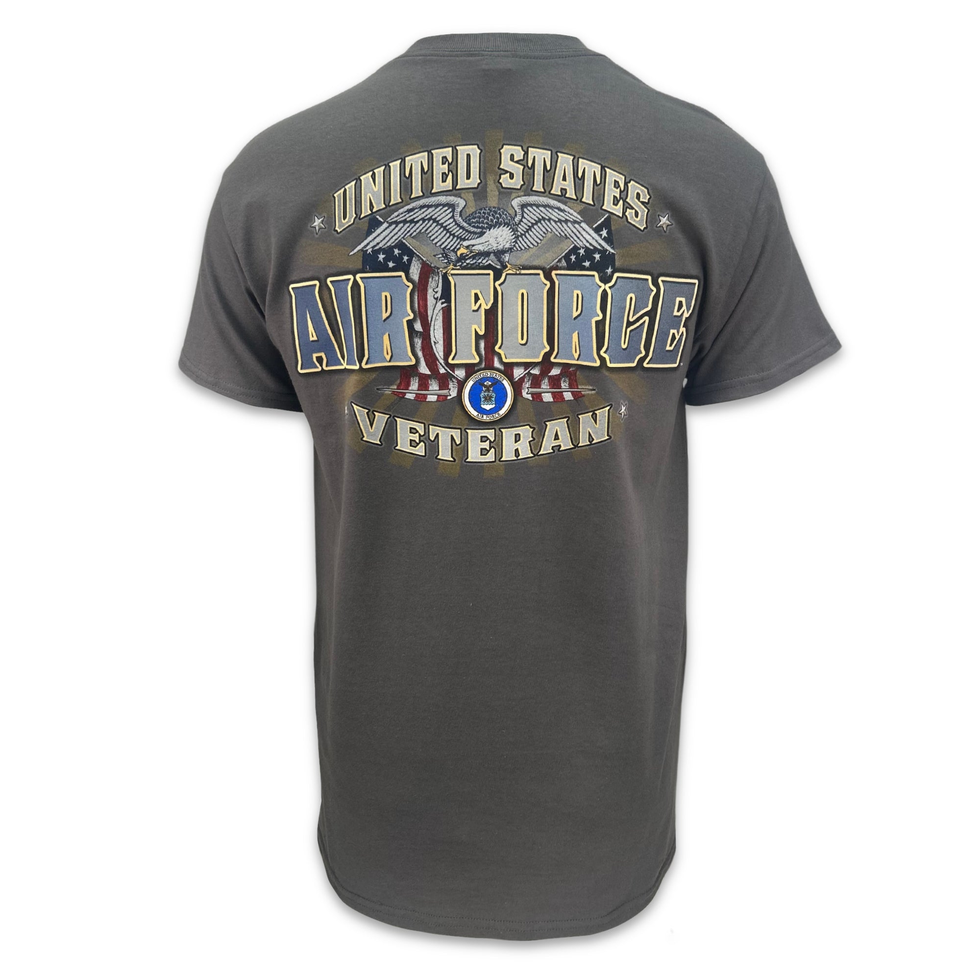 United States Air Force Veteran Perched Eagle T-Shirt (Charcoal)