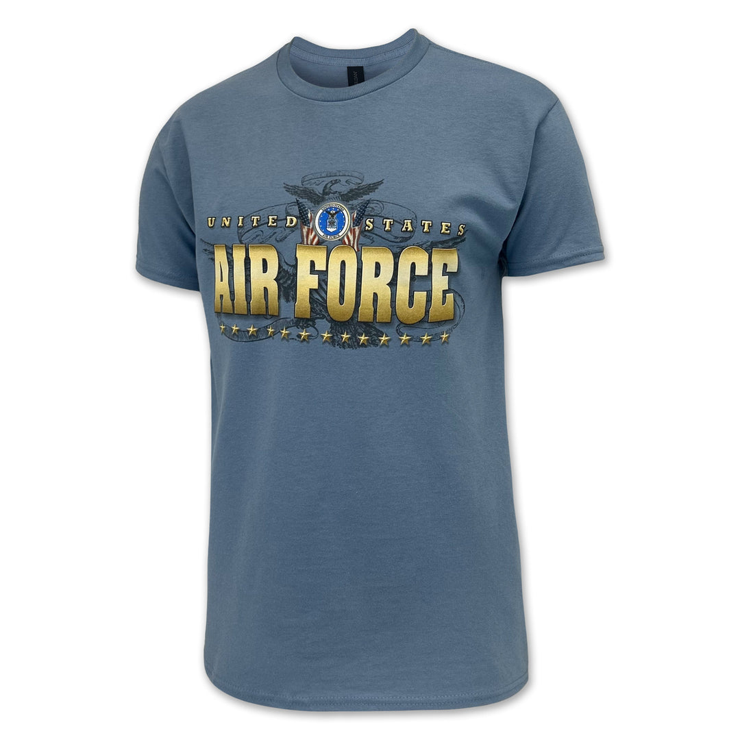 United States Air Force Gold Flags T-Shirt (Stone Blue)
