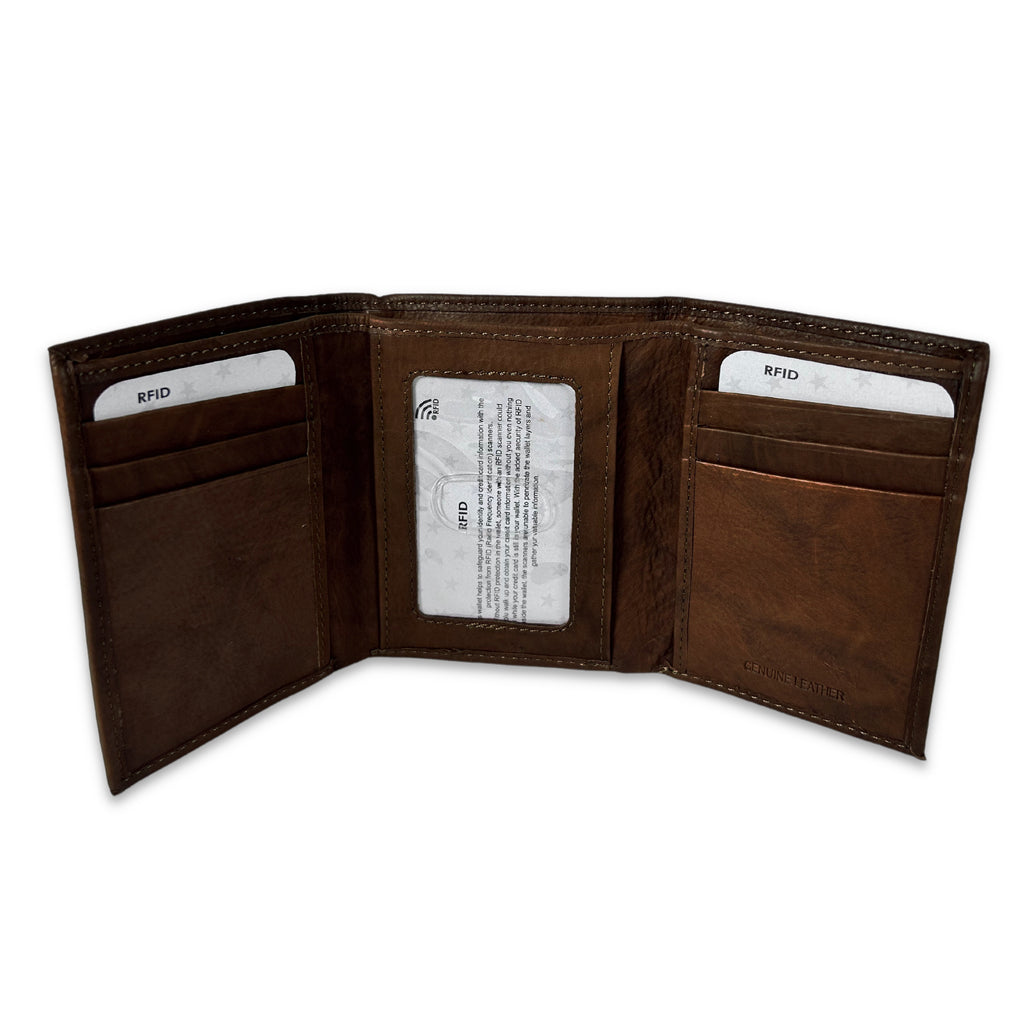 Air Force Wings Genuine Leather Trifold Wallet (Brown)