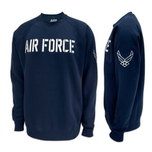 Load image into Gallery viewer, Air Force Wings Tackle Twill Embroidered Raglan Fleece Crewneck (Navy)