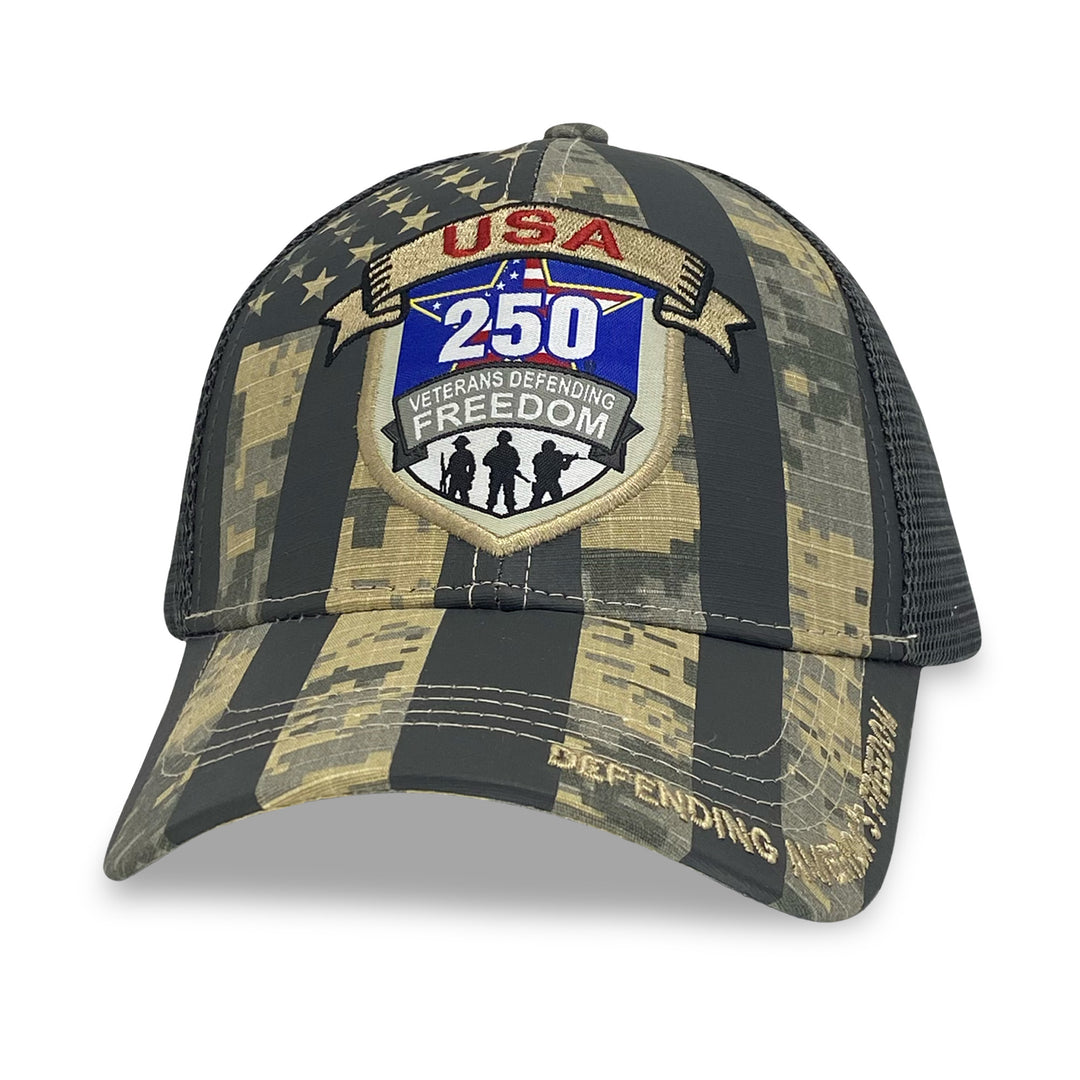 USA 250 Veterans Defending Freedom Mesh Back Hat
