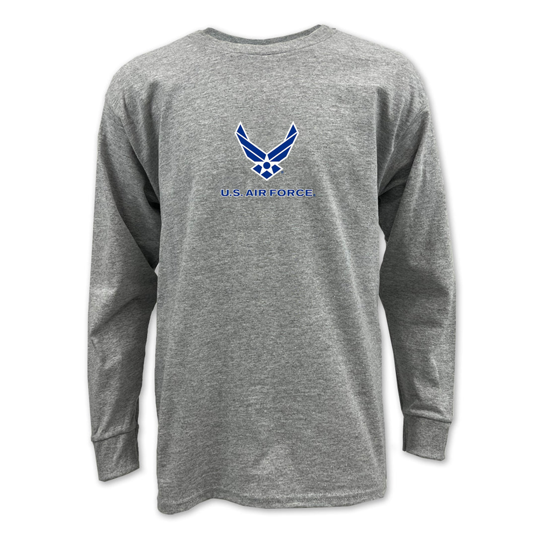 Pick Your Design Air Force Youth Long Sleeve T-Shirt (Grey)
