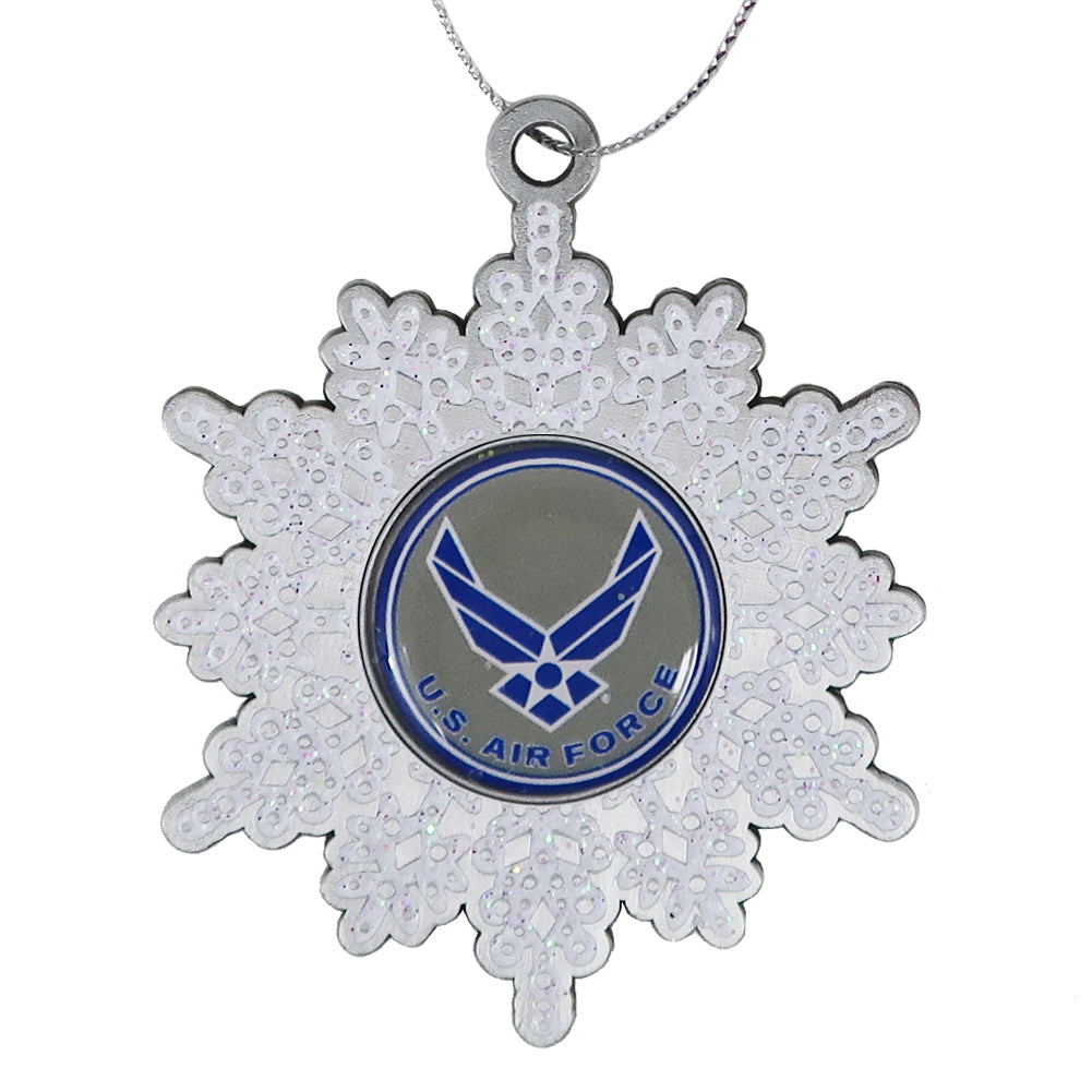 Air Force Wings White Glitter Pewter Snowflake Ornament (2.5")