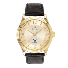 Load image into Gallery viewer, Air Force Wings Men&#39;s Bulova Black Leather Strap Gold Plated Watch (Black)*