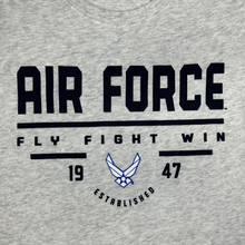 Load image into Gallery viewer, Air Force Ladies Under Armour Fly Fight Win T-Shirt (Silver Heather)