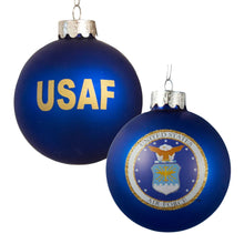 Load image into Gallery viewer, United States Air Force Seal Glass Ball Ornament (Royal)