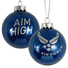 Load image into Gallery viewer, U.S Air Force Wings Aim High Glass Ball Ornament (Royal)