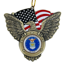 Load image into Gallery viewer, Air Force Seal/Eagle with American Flag Metal Ornament