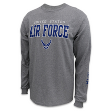 Load image into Gallery viewer, United States Air Force Block Wings Long Sleeve T-Shirt (Grey)