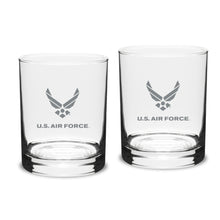Load image into Gallery viewer, Air Force Wings 14oz Deep Etched Double Old Fashion Glasses (Clear)