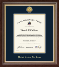 Load image into Gallery viewer, U.S. Air Force Gold Engraved Medallion Frame (Vertical)