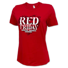 Load image into Gallery viewer, Ladies Red Friday Remember Everyone Deployed Heart T-Shirt (Red)