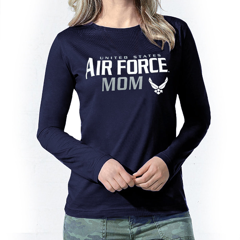 gryde rekruttere På forhånd Ladies United States Air Force Mom Long Sleeve T-Shirt (Navy)
