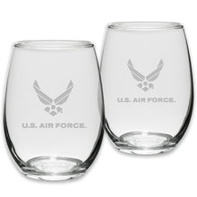 Load image into Gallery viewer, Air Force Wings Set of Two 21oz Stemless Wine Glasses (Clear)