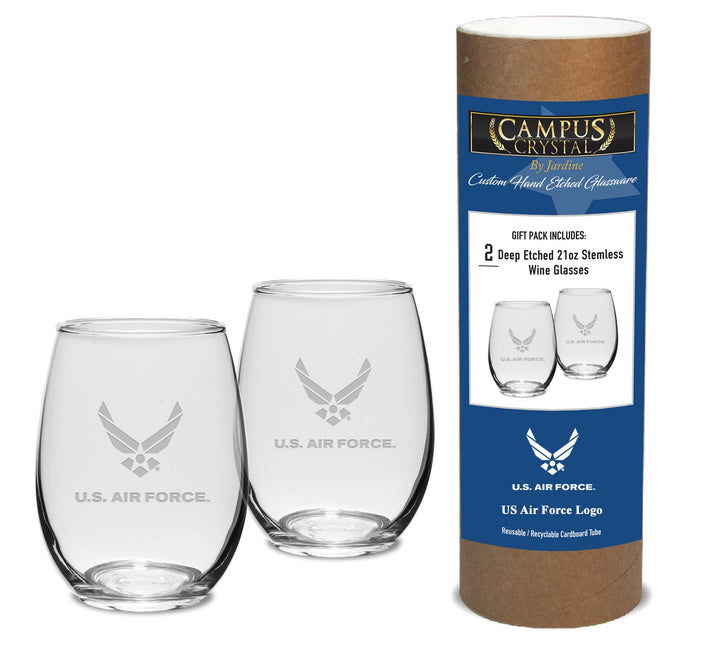 Air Force Wings Set of Two 21oz Stemless Wine Glasses (Clear)*