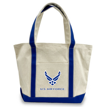Load image into Gallery viewer, Air Force Wings Classic Natural Canvas Tote (Natural/Royal)