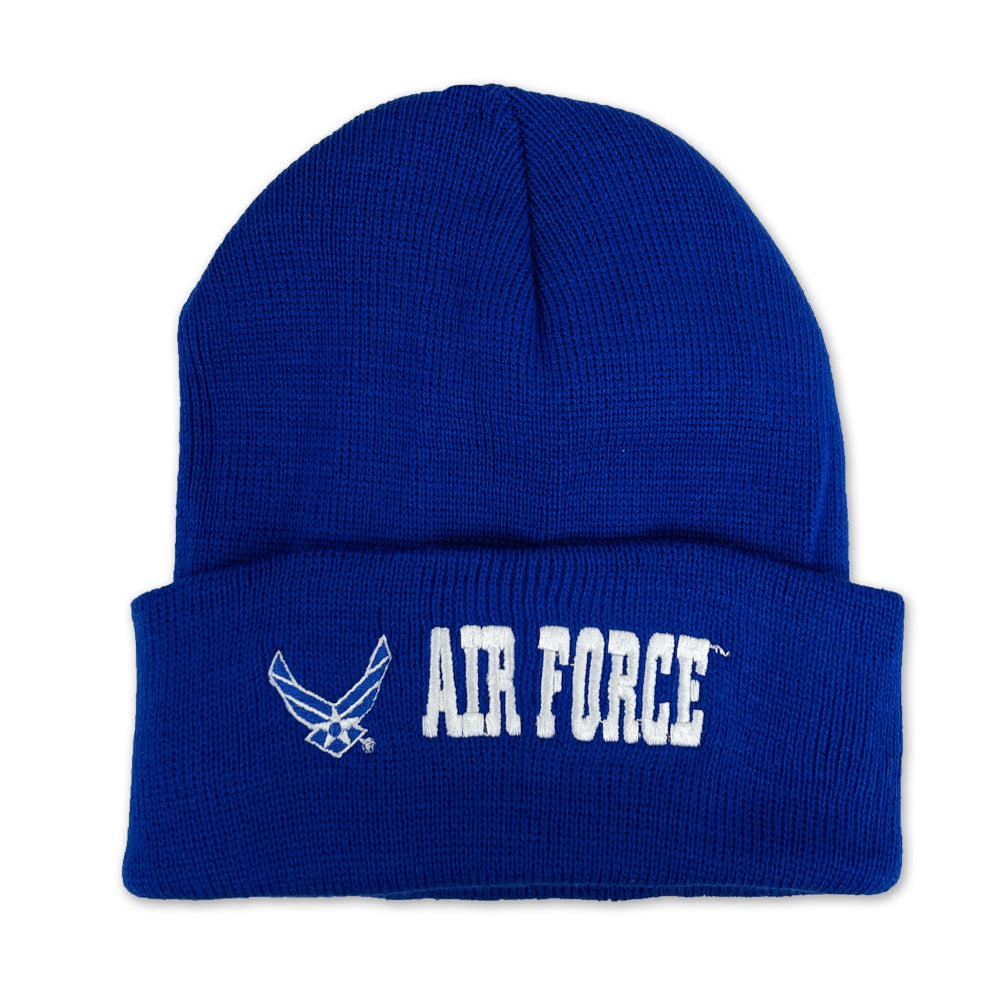 Air Force Wings Emblem Cuffed Knit Beanie (Royal)