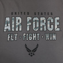 Load image into Gallery viewer, United States Air Force Fly Fight Win Camo T-Shirt (Charcoal)
