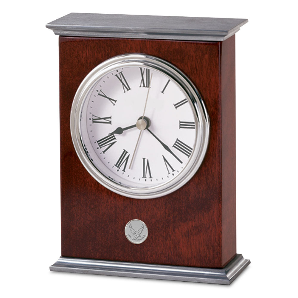 Air Force Wings Rosewood Finish Desk Clock (Silver)