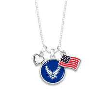 Load image into Gallery viewer, U.S. Air Force Wings Triple Charm Flag Accent Necklace