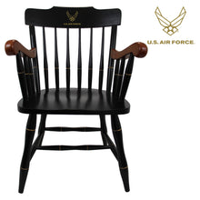 Load image into Gallery viewer, Air Force Wings Wooden Captain Chair (Black with Cherry Arms)
