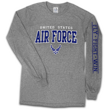 Load image into Gallery viewer, United States Air Force Block Wings Long Sleeve T-Shirt (Grey)