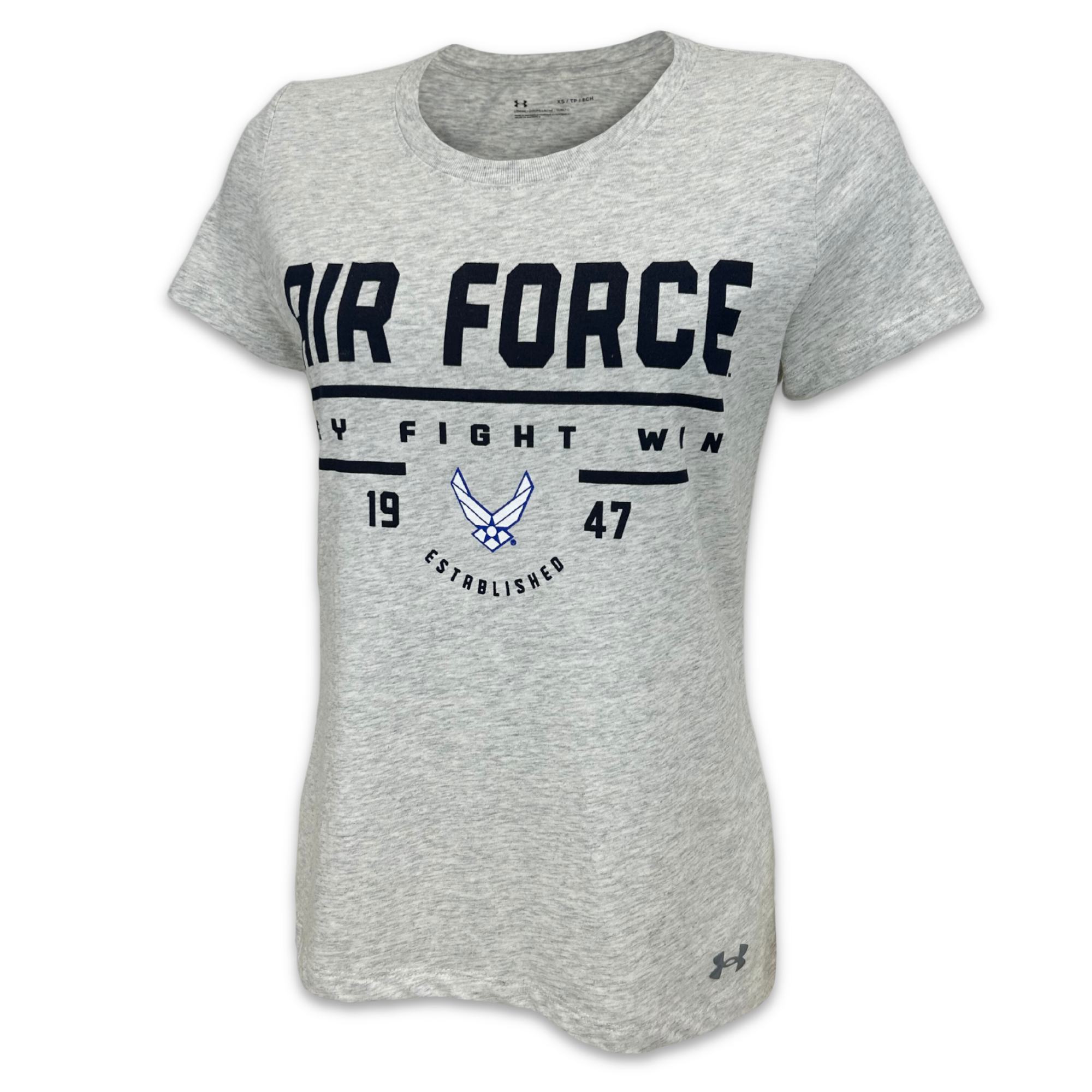 Air Force Ladies Under Armour Fly Fight Win T Shirt Silver Heather